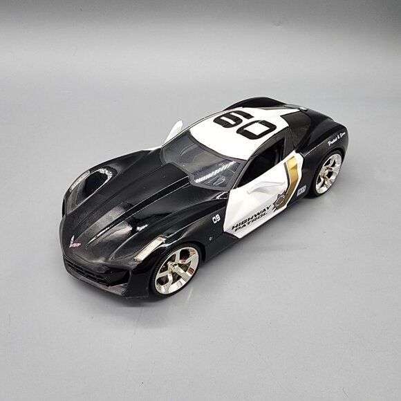 Jada Toys 2009 Corvette Stingray Concept 1:24 Black Highway Patrol Car Model - Picture 2 of 11